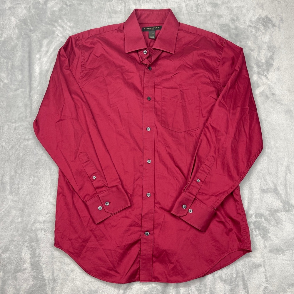 Banana Republic Dress Shirt Mens‎ L 16-16.5 Red Cotton Long Sleeve Button Down